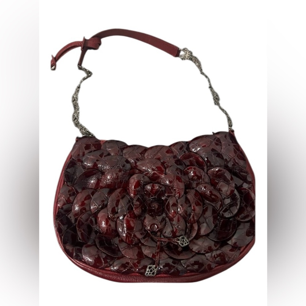 Brighton Rosalie women’s dark red/burgundy shoulder purse with a floral design